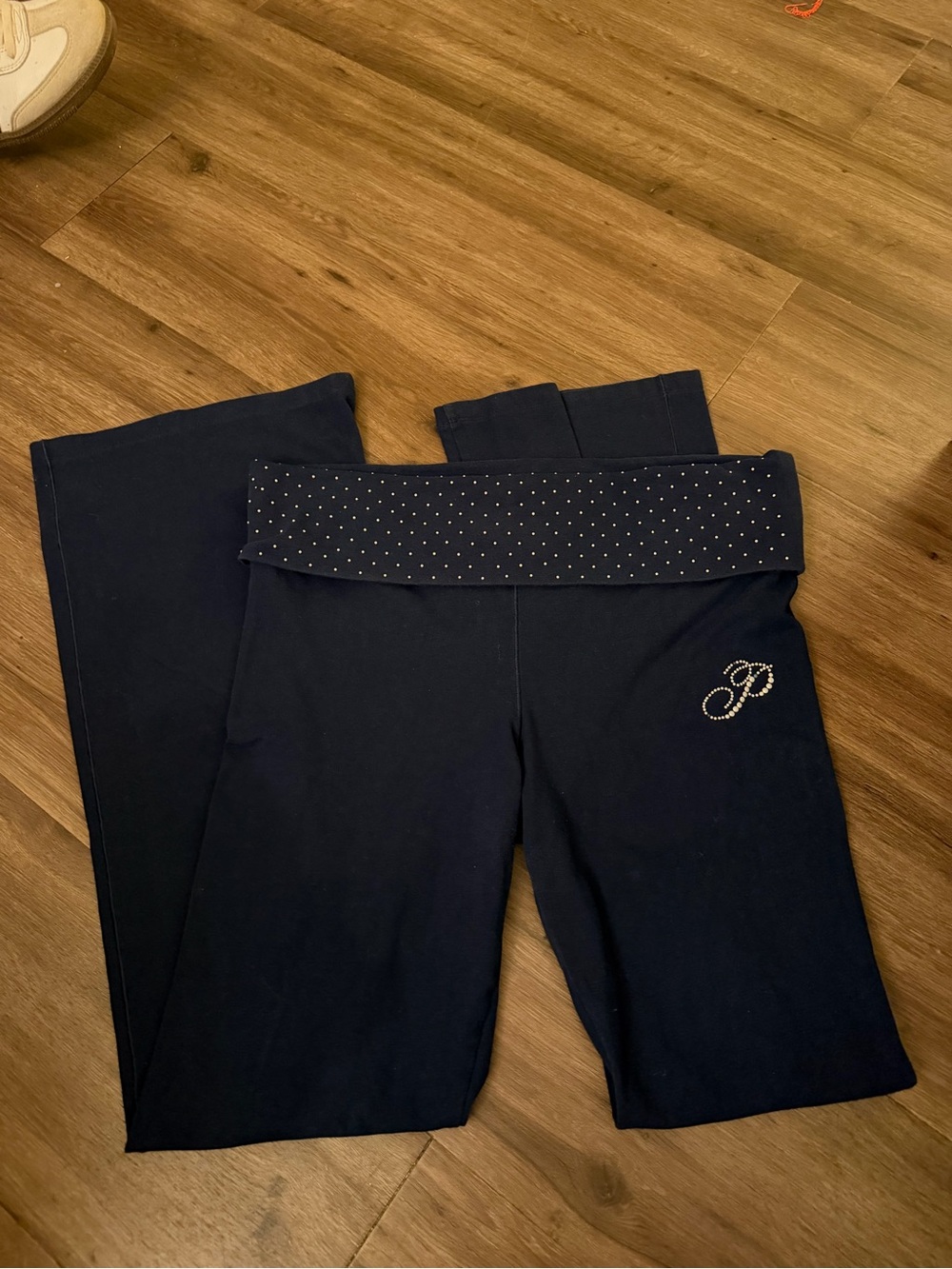 PINK Victoria's Secret Navy Fold-Over Rhinestone Logo Pants